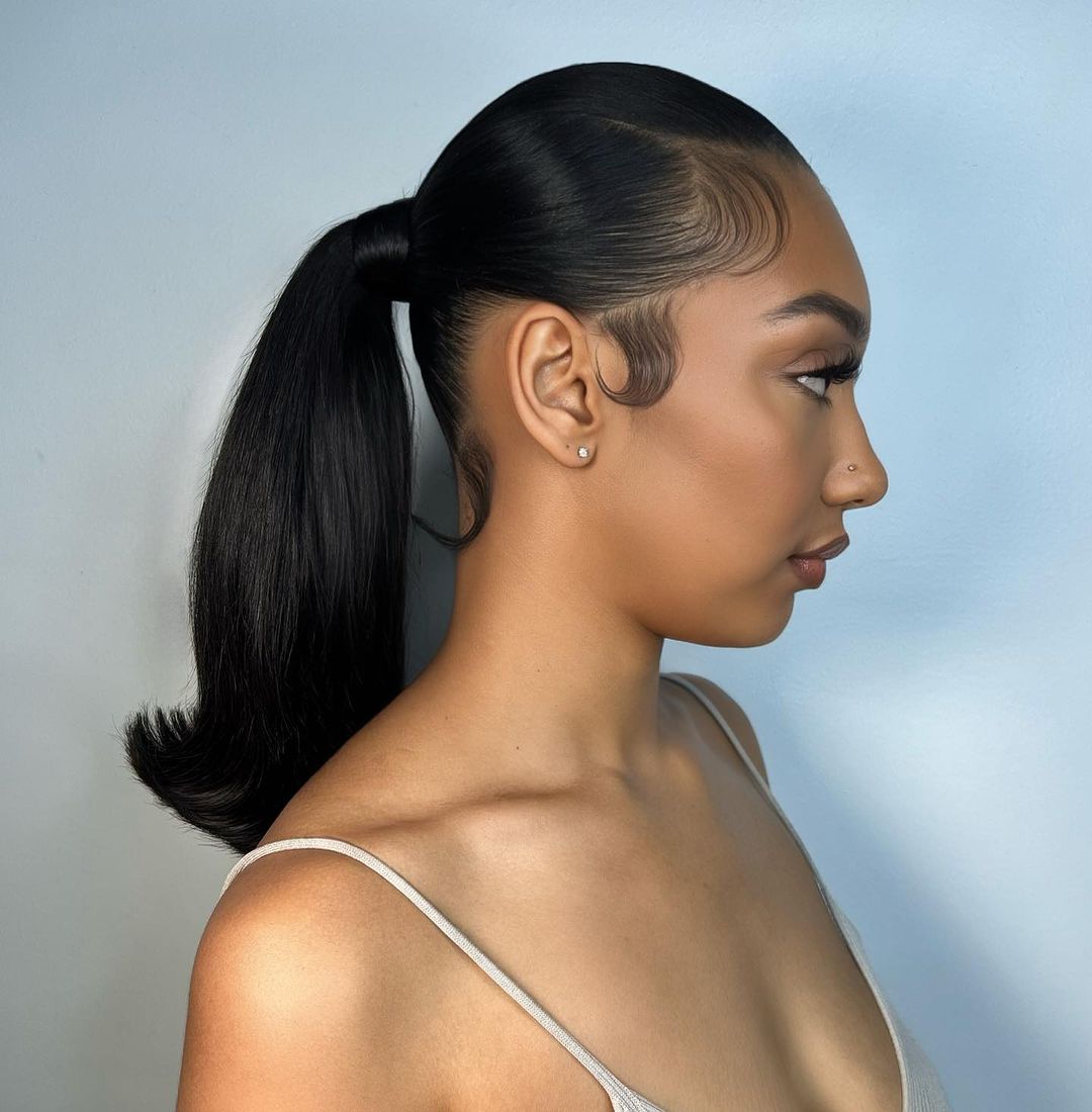 Collarbone Length Sleek Black Ponytail — Quick Weave Ponytail