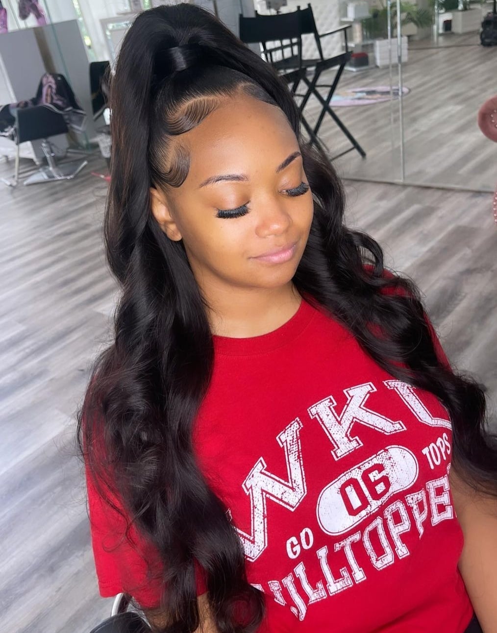 High Ponytail With Curtain Bangs And Baby Hairs — Quick Weave Ponytail