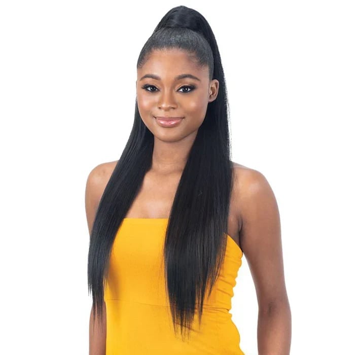Sleek Straight Black Ponytail Shoulder Length — Quick Weave Ponytail