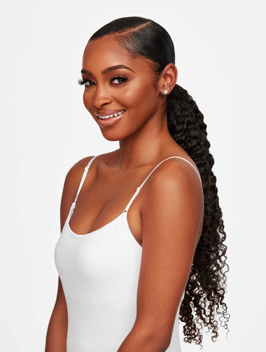 High Ponytail With Defined Curls And Side Part — Quick Weave Ponytail