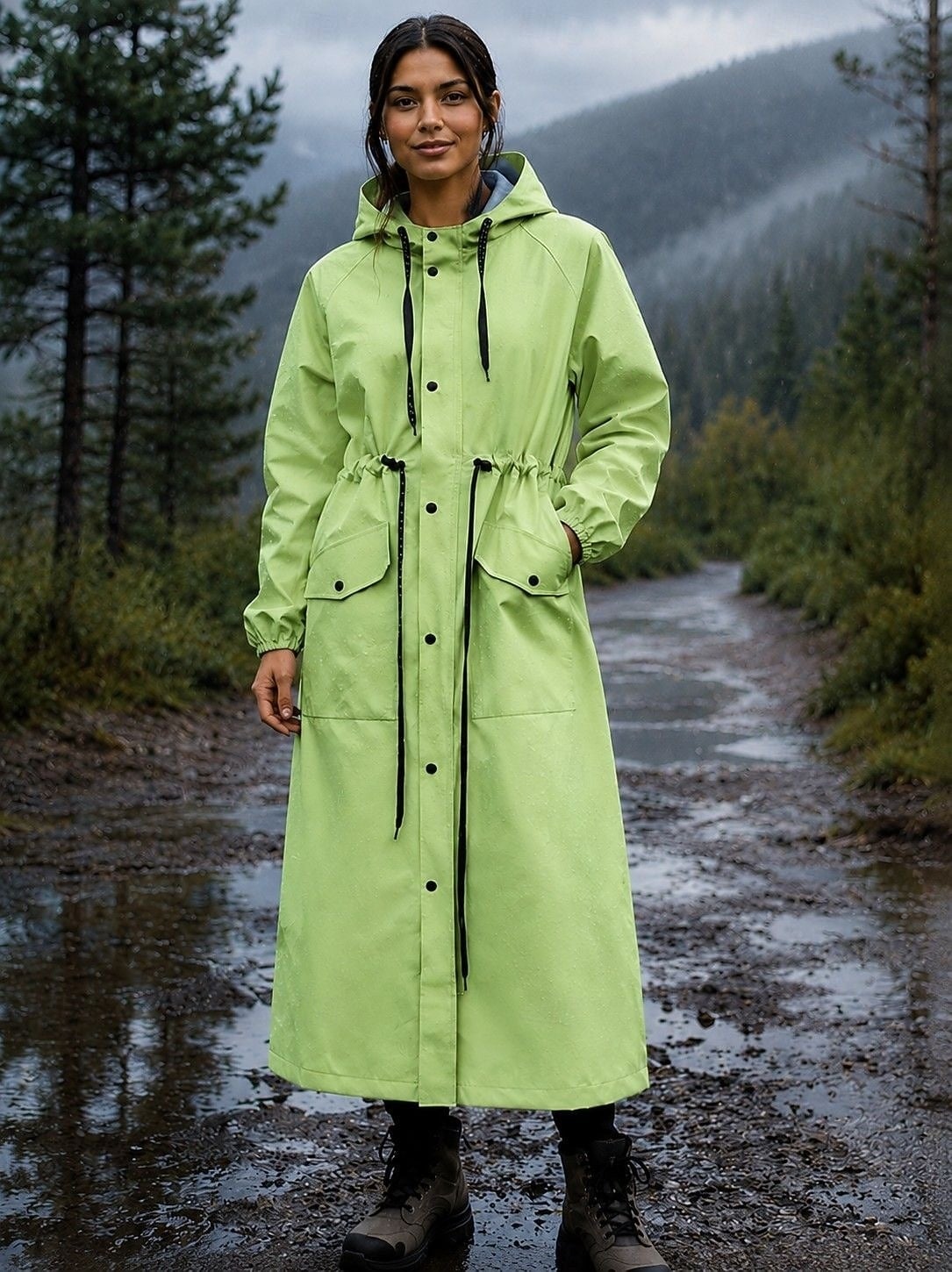 Lime Green Hooded Rain Jacket for Outdoor Hiking — Rain Jacket Outfits