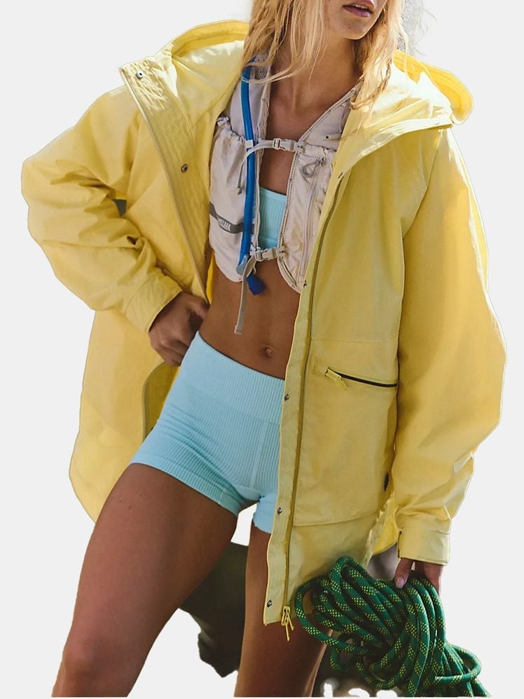 Yellow Oversized Hooded Rain Jacket for Outdoor Activity — Rain Jacket Outfits