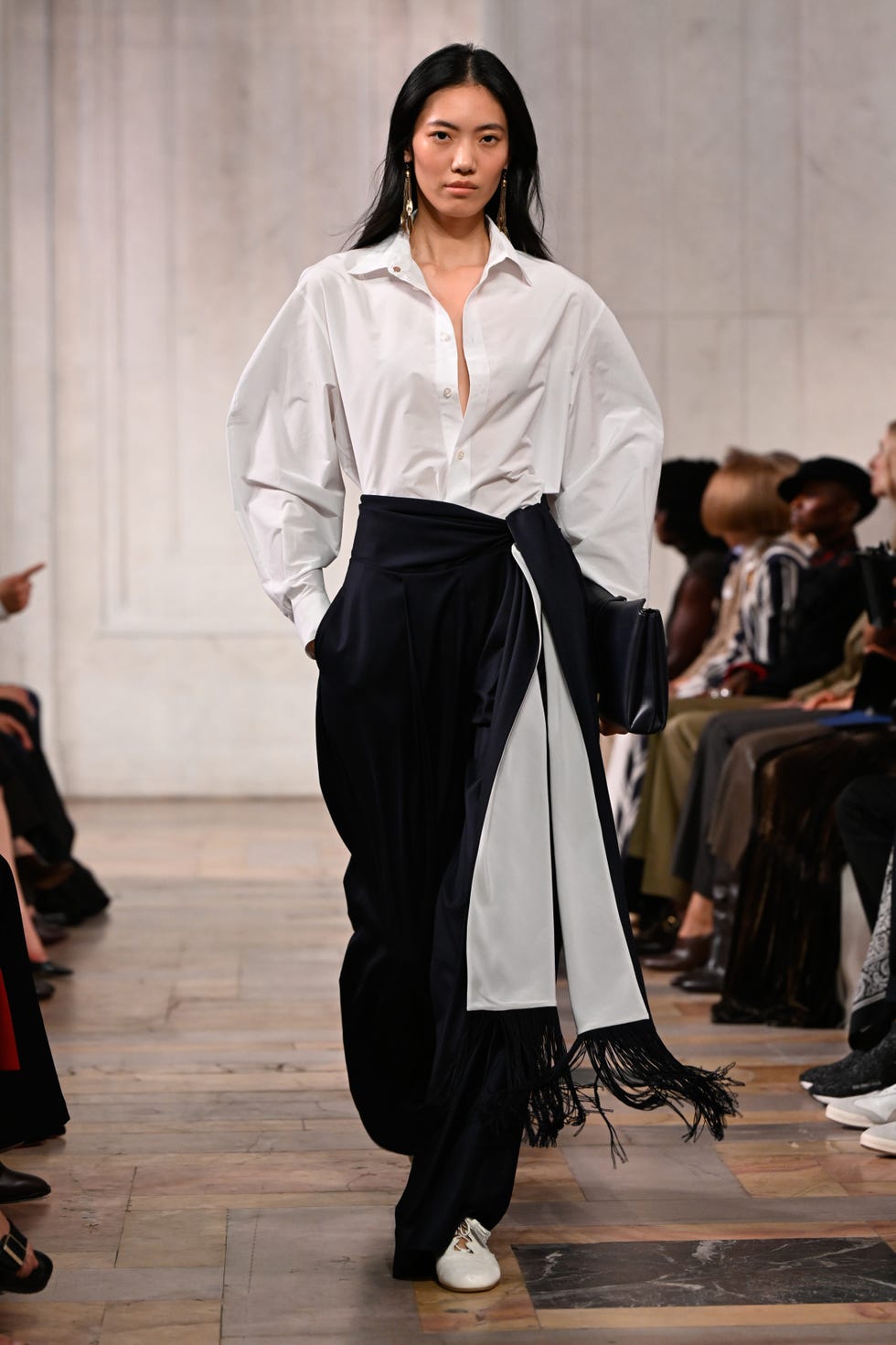 Oversized White Shirt and Fringe Trousers — Ralph Lauren Outfits