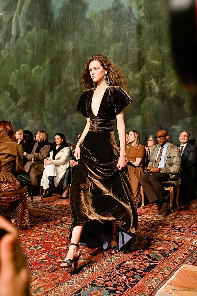 Bronze Velvet Dress with Flutter Sleeves — Ralph Lauren Outfits