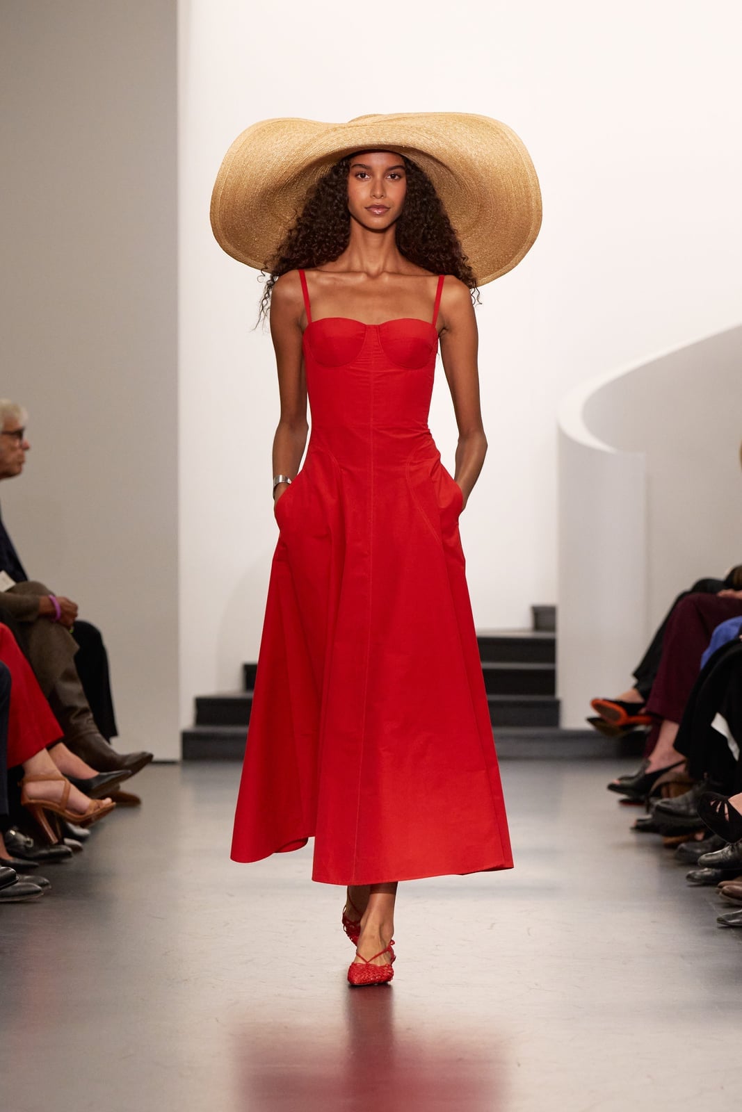Vibrant Red Bustier Midi Dress Look — Ralph Lauren Outfits