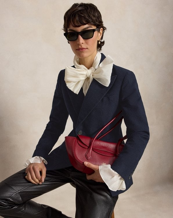 Navy Blazer with Bow Blouse and Red Trousers — Ralph Lauren Outfits
