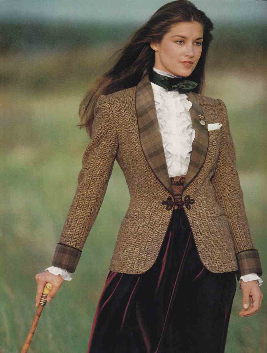 Plaid Lapel Blazer with Velvet Skirt — Ralph Lauren Outfits