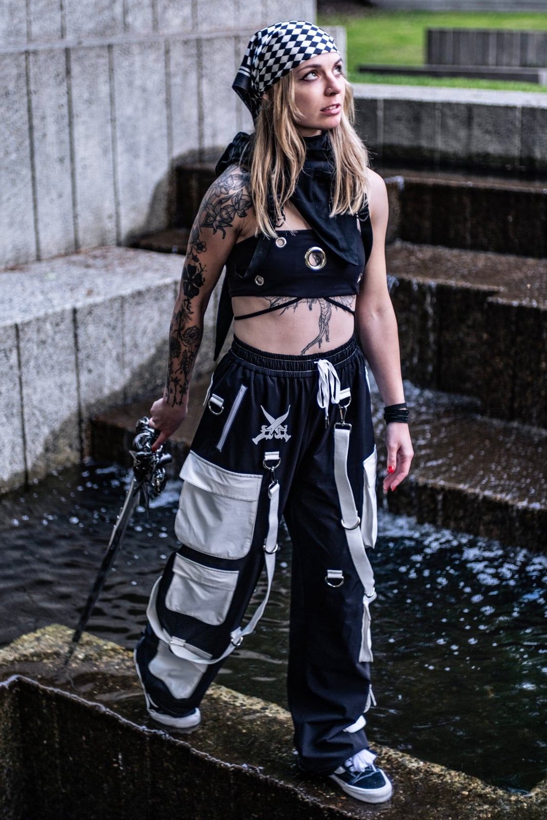 Black Crop Top With Oversized Cargo Pants — Rave Outfits
