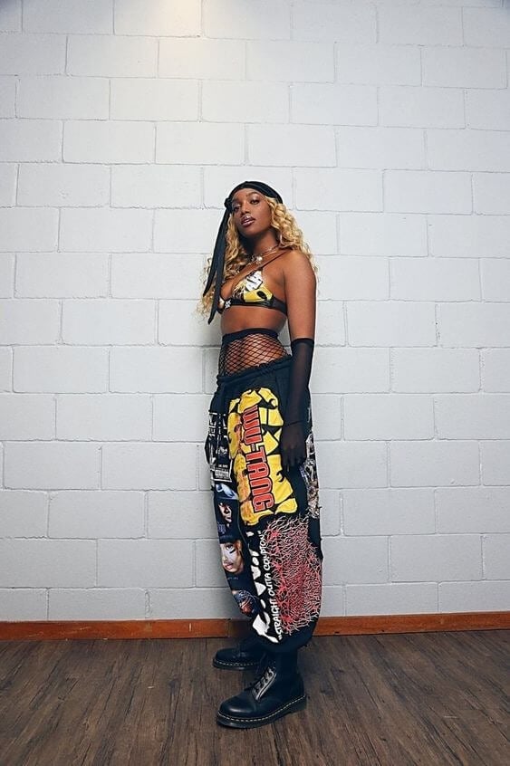 Graphic Print Bikini Top With Baggy Pants — Rave Outfits