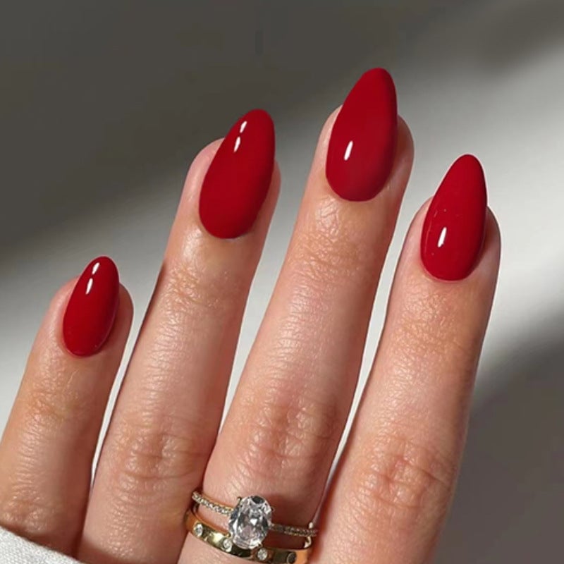 Vibrant True Red Glossy Short Almond Nails Vibrant True Red Glossy Short Almond Nails — Red Almond Nails