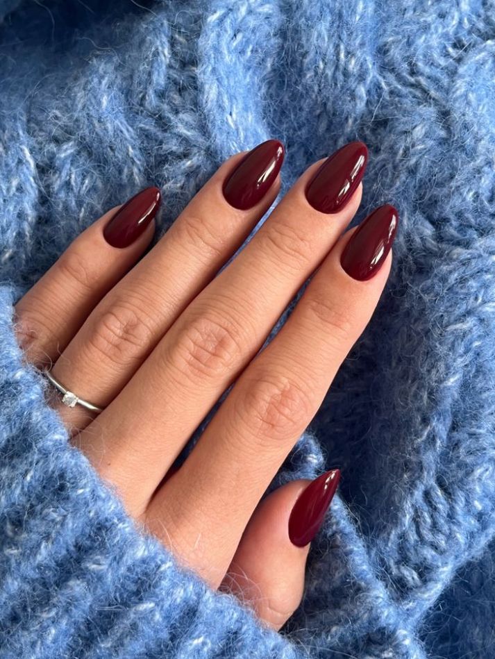Deep Wine Red Glossy Short Almond Nails Deep Wine Red Glossy Short Almond Nails — Red Almond Nails