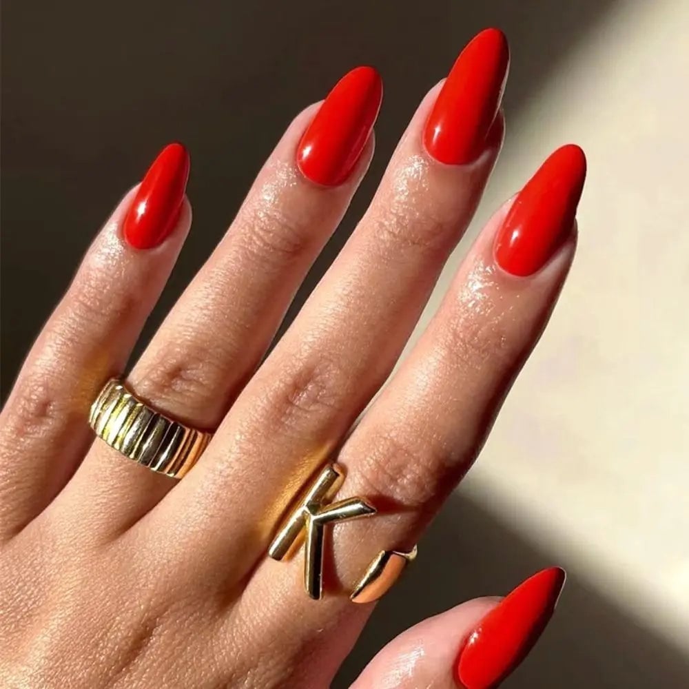 Vibrant Red Glossy Long Almond Nails Vibrant Red Glossy Long Almond Nails — Red Almond Nails