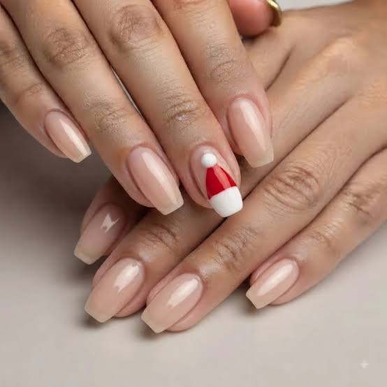 Medium Square Christmas Santa Hat Nails Medium Square Christmas Santa Hat Nails — Red and White Nails
