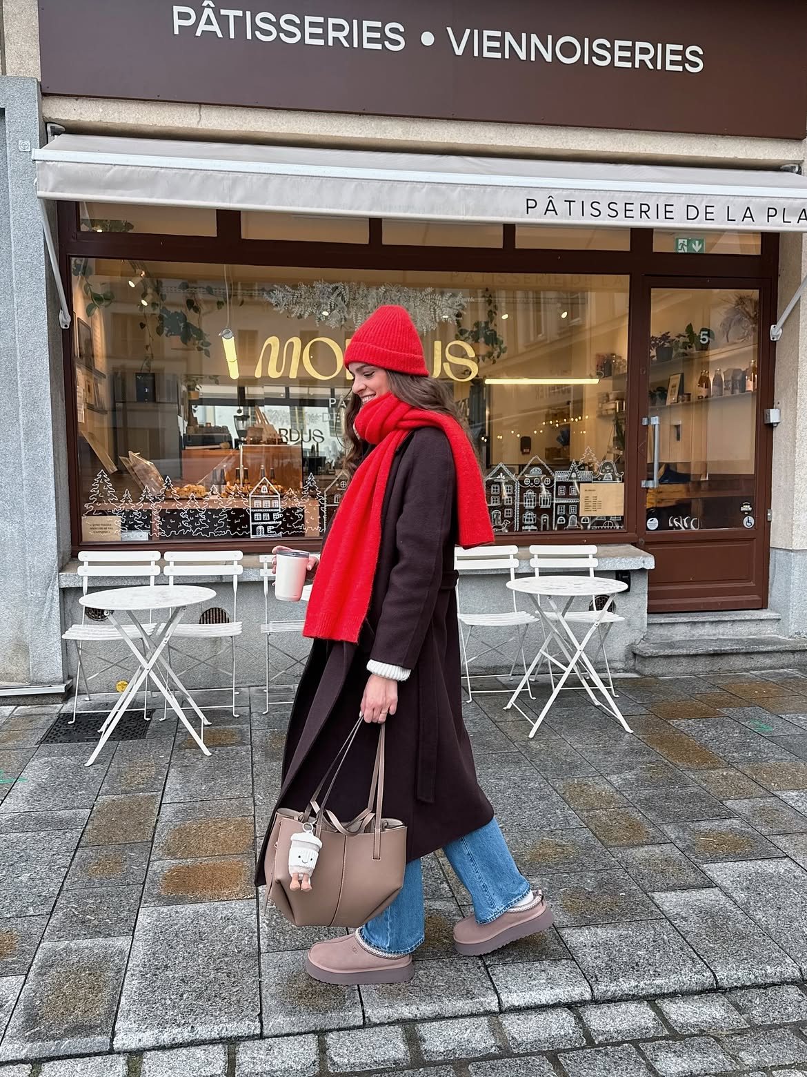 Red Beanie And Scarf Winter Cozy Look