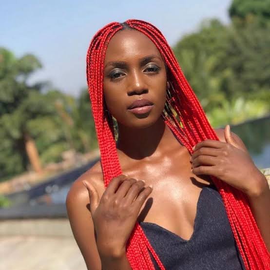 Mid-Back Box Braids With Wavy Ends — Red Braids