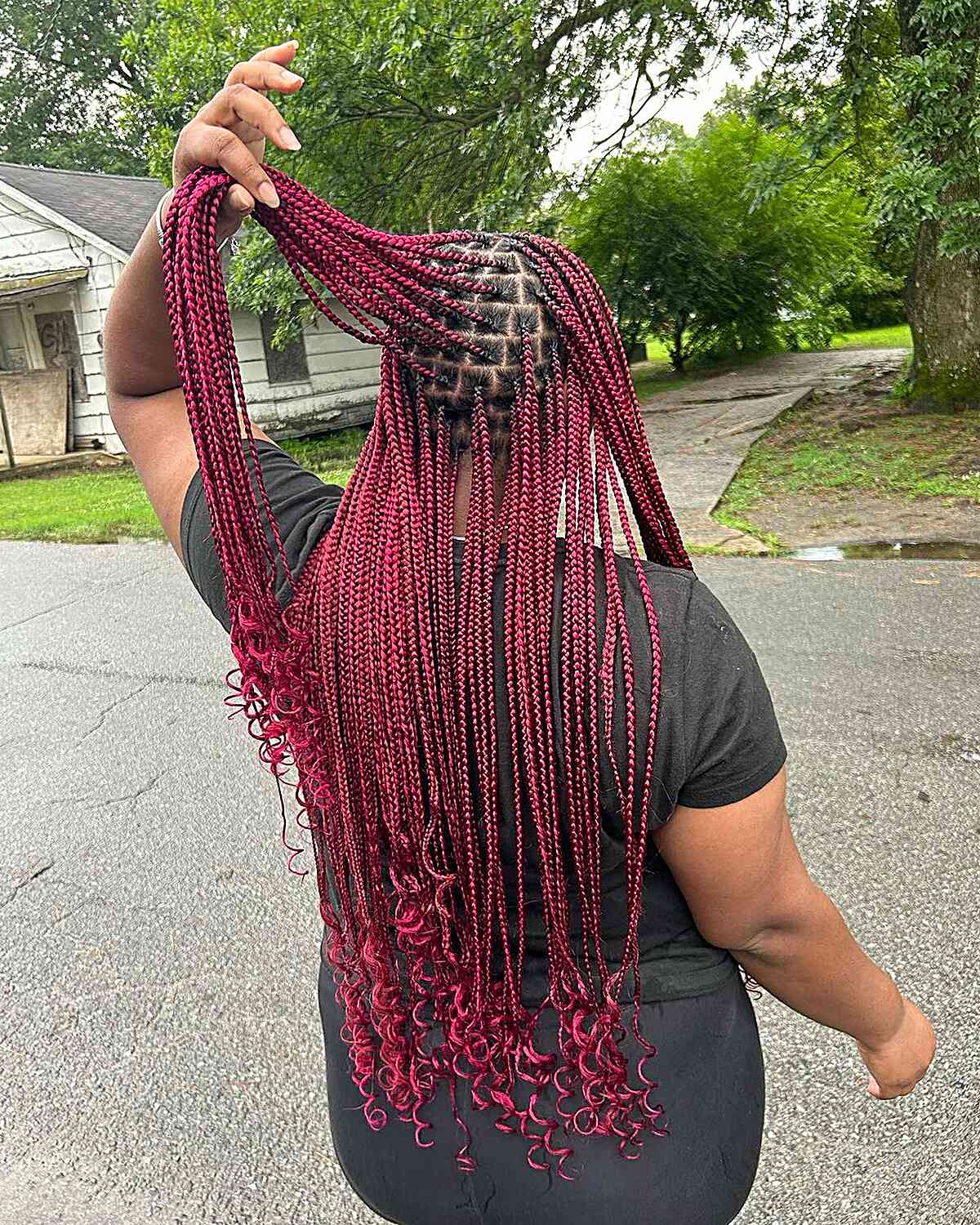 Mid-Back Box Braids Solid Bright Red — Red Braids