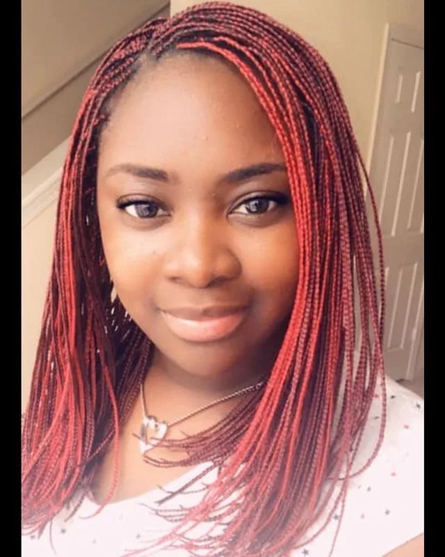Shoulder-Length Micro Braids Red And Dark Brown — Red Braids