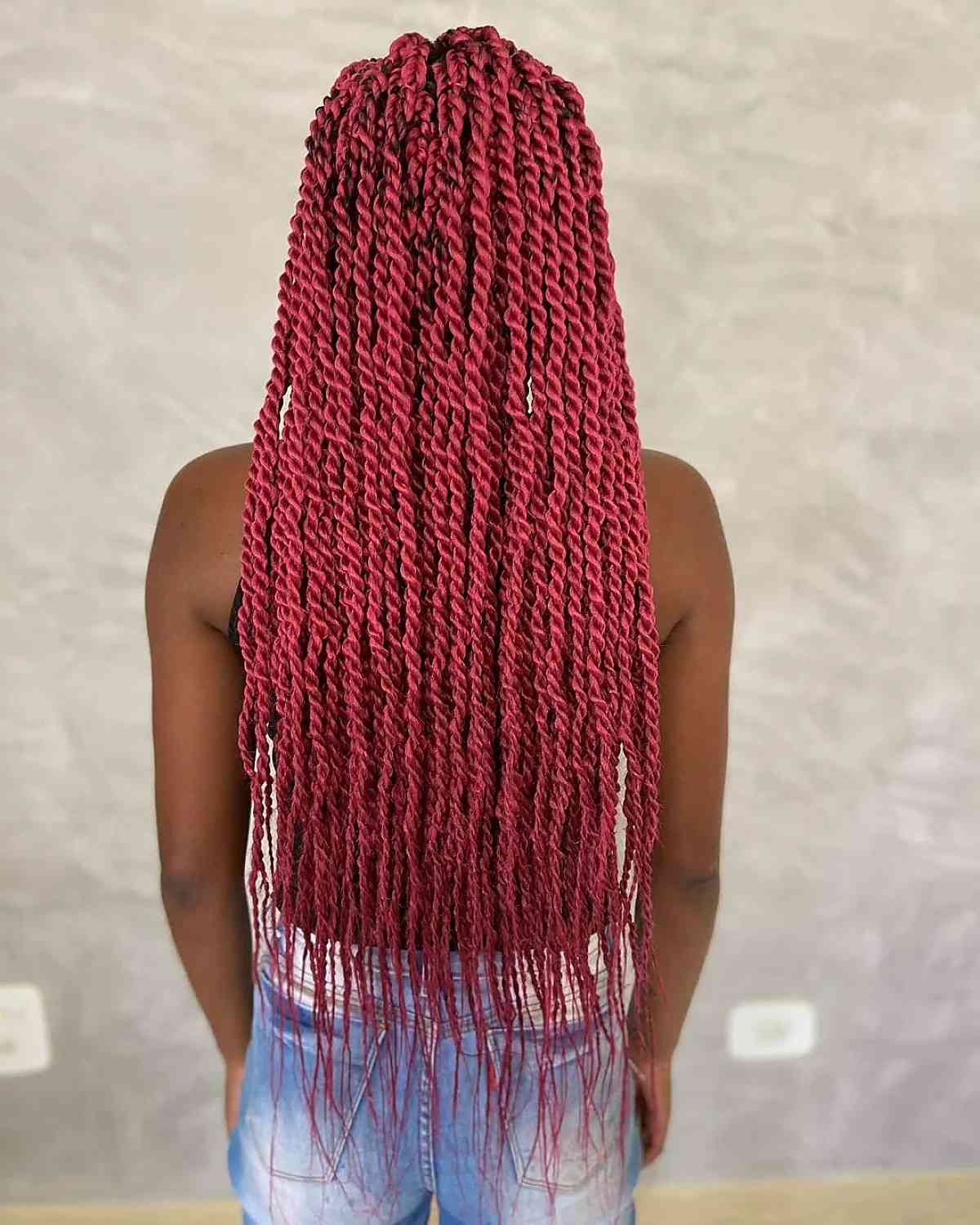 Mid-Back Box Braids Solid Vibrant Red, Straight — Red Braids