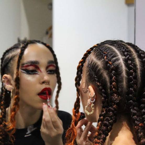Mid-Back Cornrow Braids Dark Brown With Red Tips — Red Braids