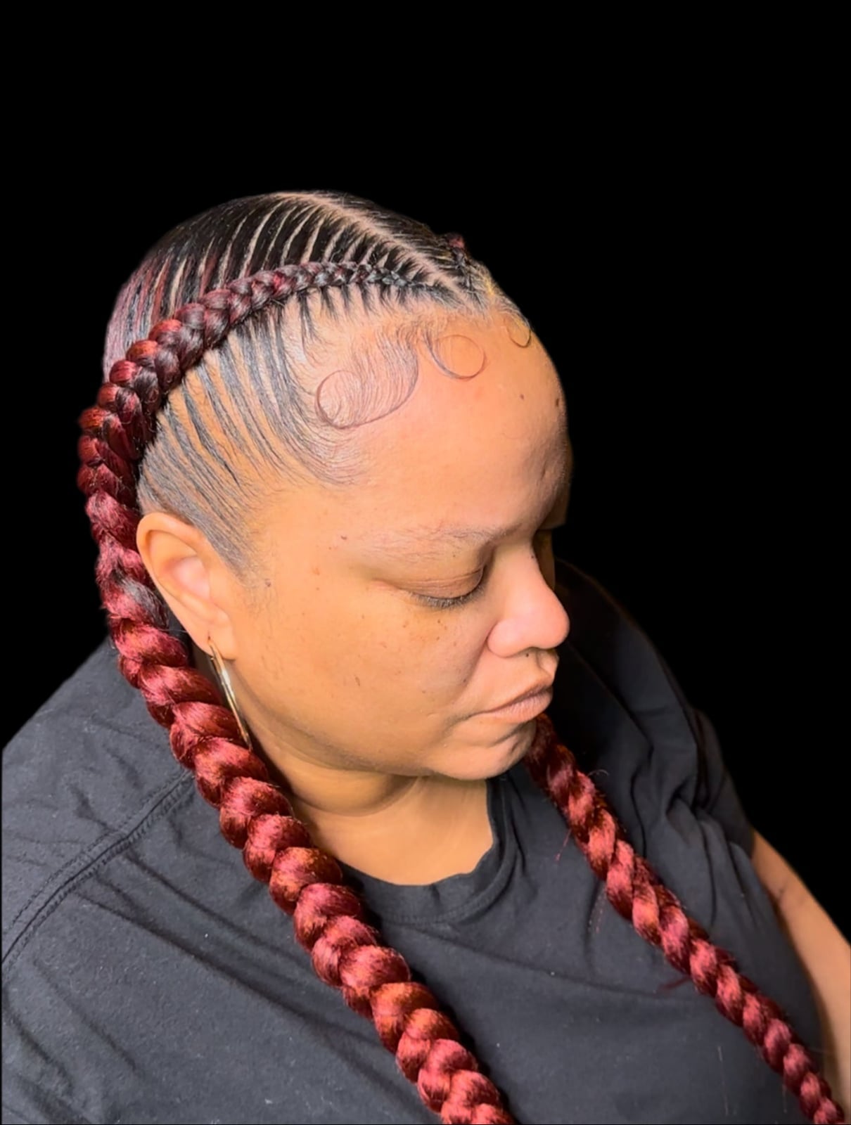 Mid-Back Dark Red Two Braids With Baby Hairs — Red Braids