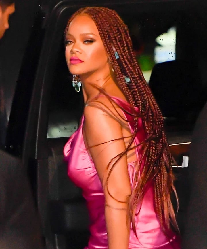 Mid-Back Red Box Braids With Blue Beads — Red Braids