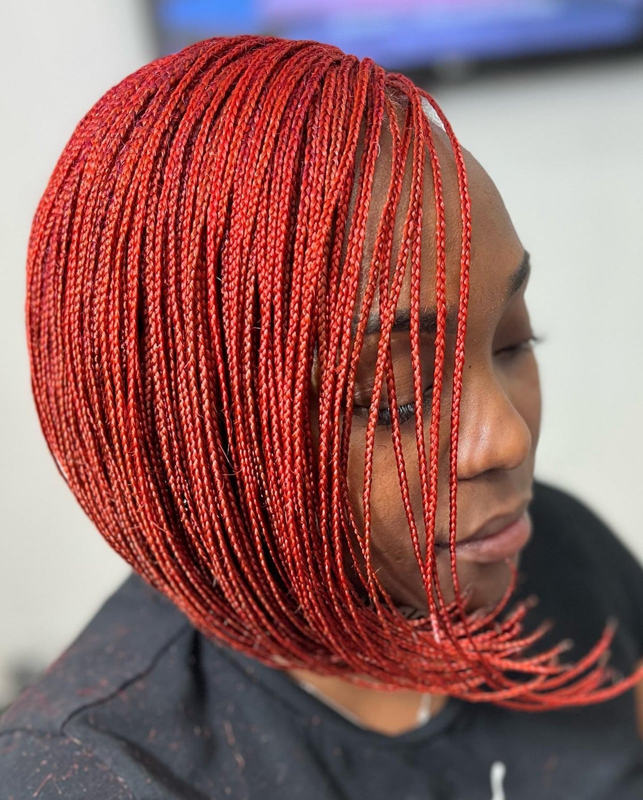 Vibrant Red Micro Braids Bob — Red Braids