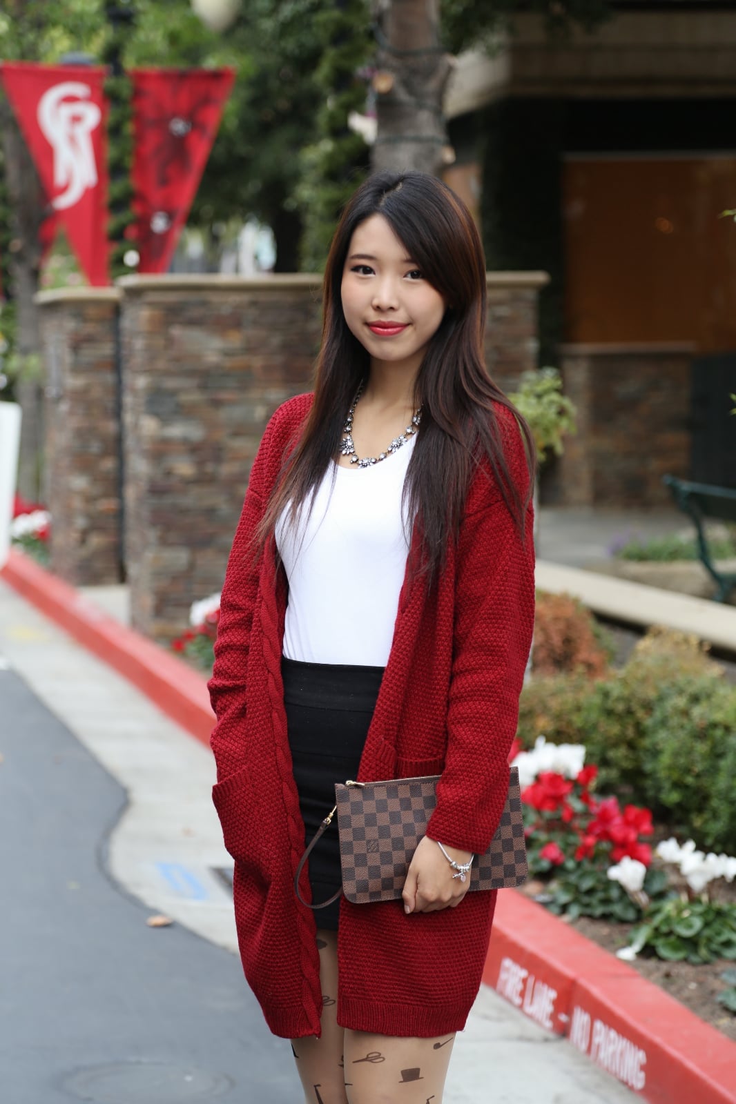 Longline Red Cardigan With Black Skirt — Red Cardigan Outfit