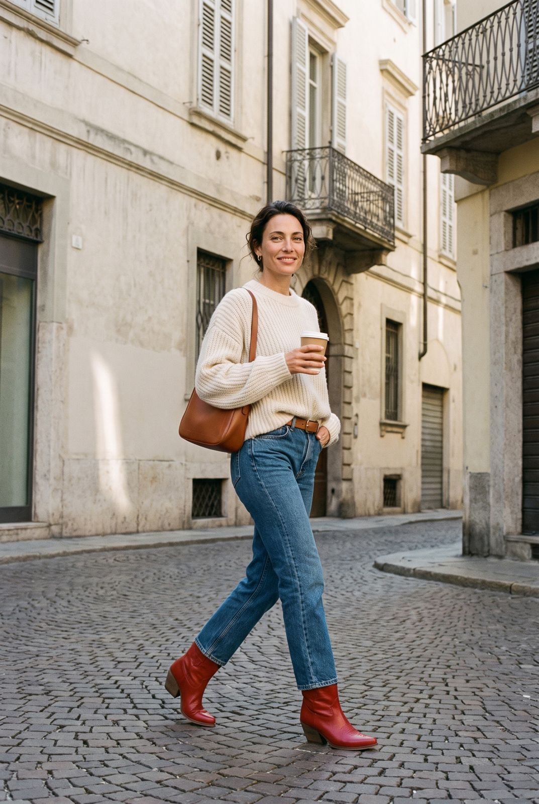 Red Cowboy Boots With Knit Sweater and Jeans — Red Cowboy Boots Outfit