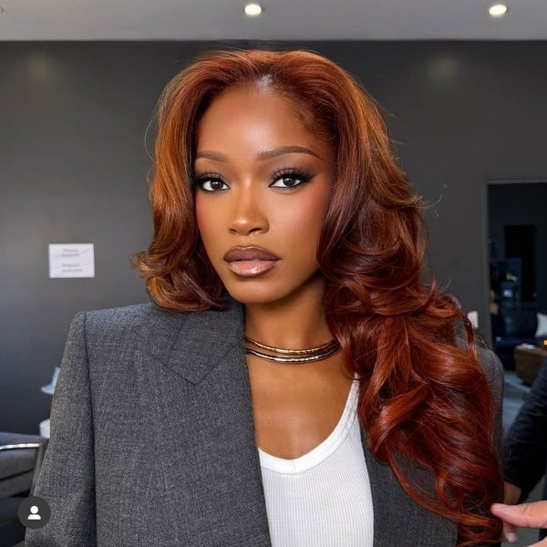 Collarbone Length Auburn Red With Layers — Red Hair Black Women
