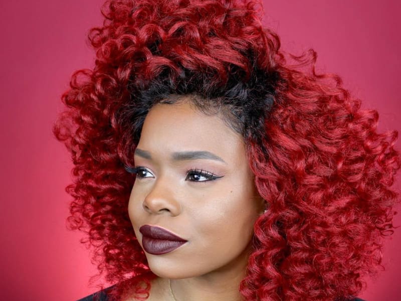Mid-Back Curly In Uniform Vibrant Red — Red Hair Black Women