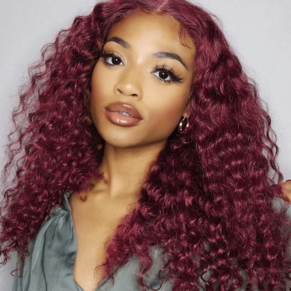 Mid-Back Curly In Deep Burgundy, Layers — Red Hair Black Women