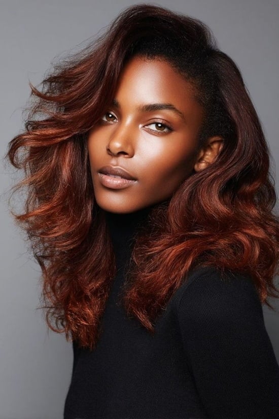 Dark Brown With Copper Red Balayage — Red Hair Black Women