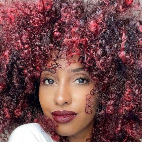 Shoulder Length Burgundy Red With Highlights — Red Hair Black Women