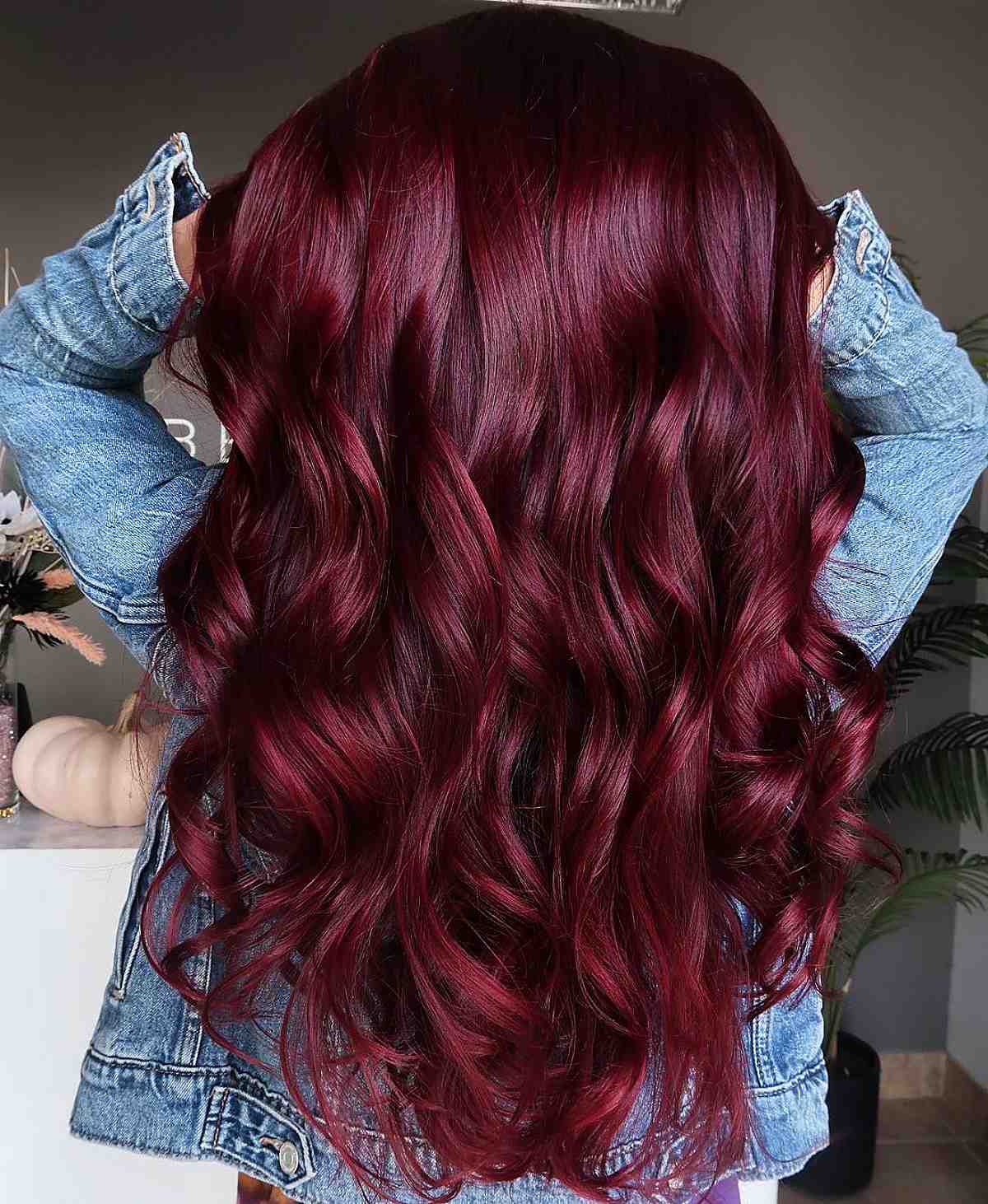 Deep Wine Red Long Waves Deep Wine Red Long Waves — Red Hair Colors