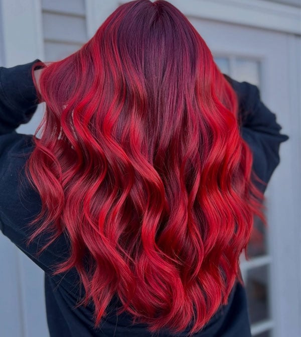 Fiery Red Ombre Mid-Back Waves Fiery Red Ombre Mid-Back Waves — Red Hair Colors