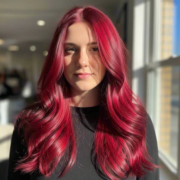 Vibrant Cherry Red Mid-Back Blowout Vibrant Cherry Red Mid-Back Blowout — Red Hair Colors