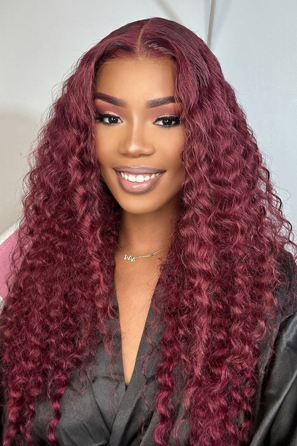 Deep Burgundy Red Mid-Back Curls Deep Burgundy Red Mid-Back Curls — Red Hair Colors