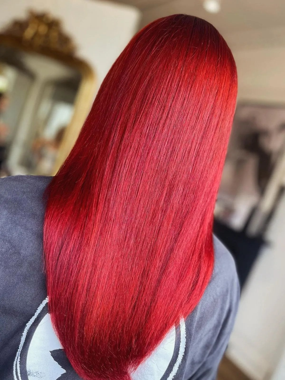Vibrant Fire Engine Red Mid-Back Sleek Vibrant Fire Engine Red Mid-Back Sleek — Red Hair Colors