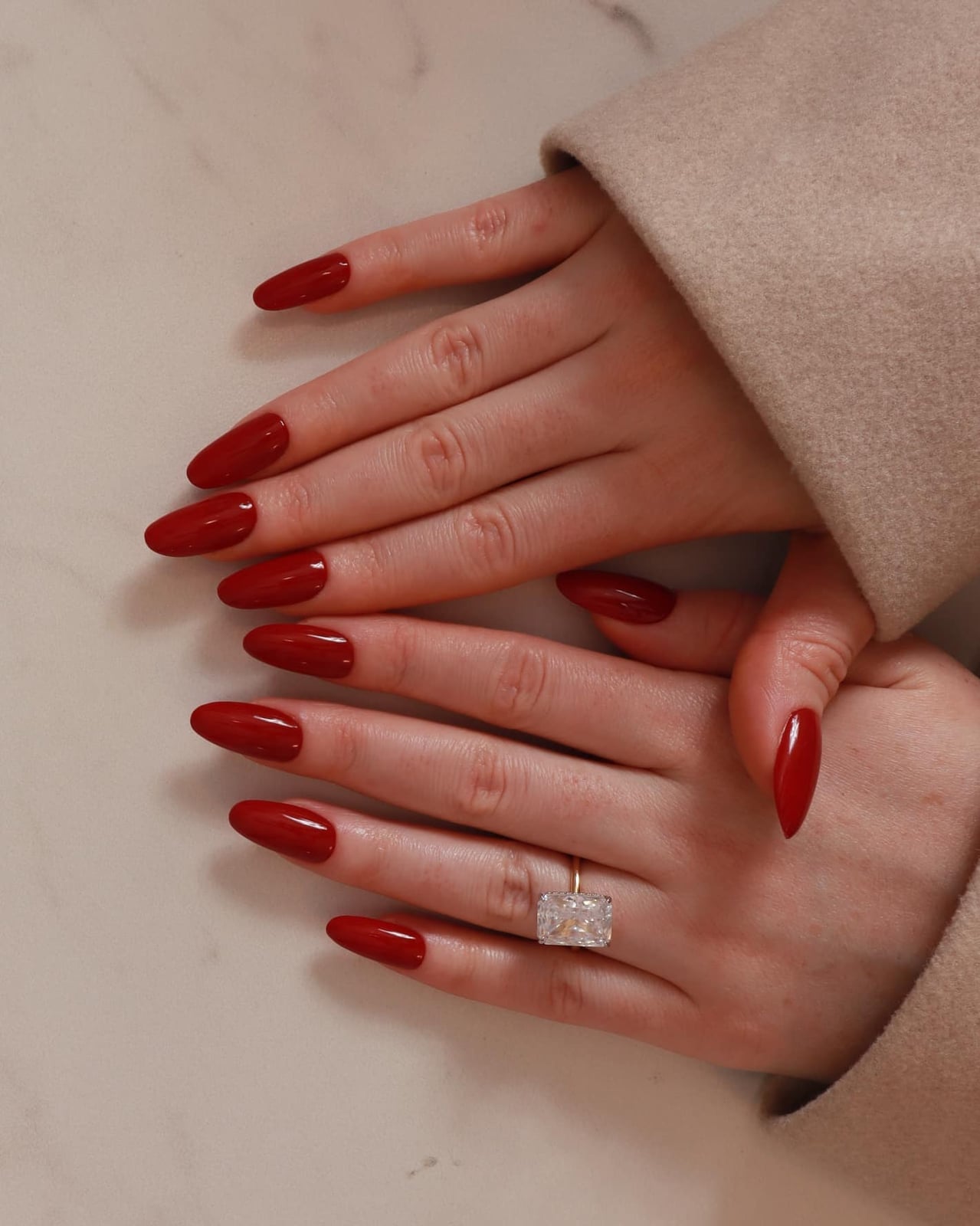 Classic Red Glossy Medium Almond Nails — Red Nails