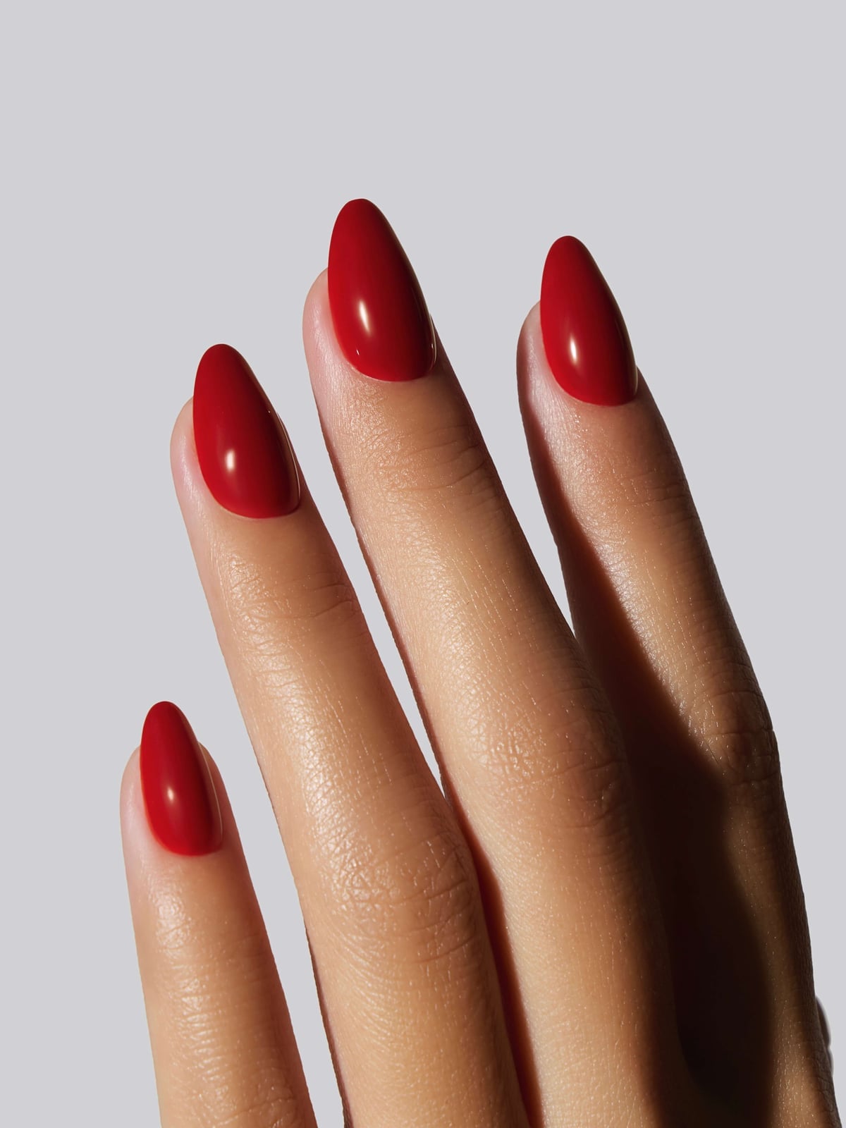 Bold Opaque Red Glossy Short Almond Nails — Red Nails