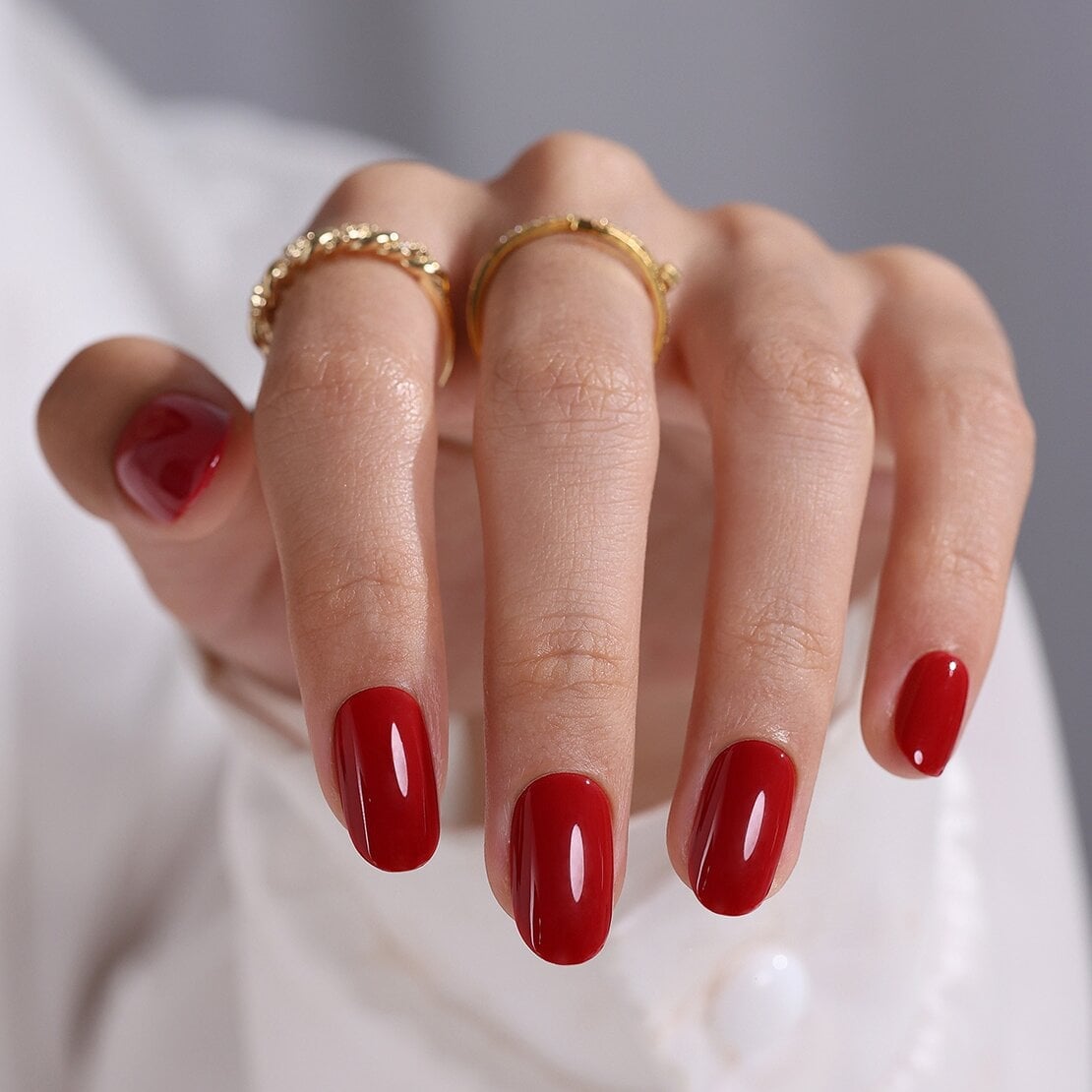 Cherry Red Velvet Medium Round Nails — Red Nails