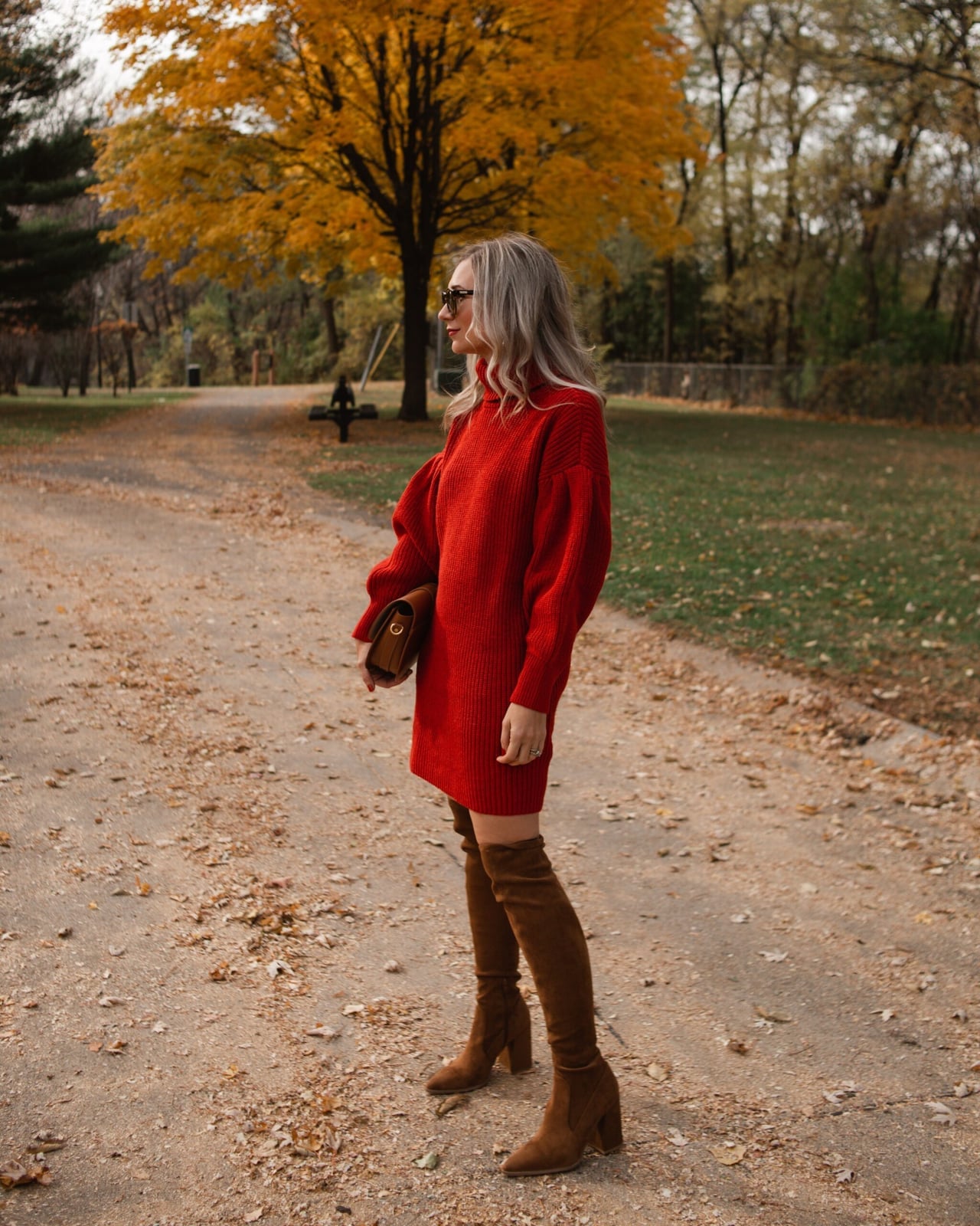 Vibrant Red Oversized Sweater Dress With Over-The-Knee Boots Vibrant Red Oversized Sweater Dress With Over-The-Knee Boots — Red Sweater Outfit