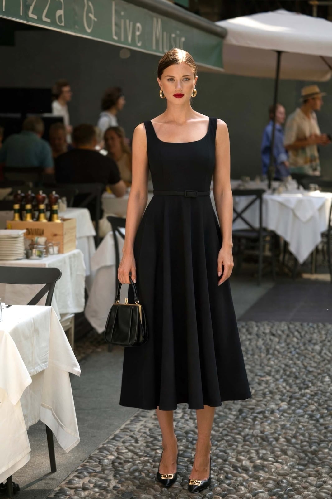A Black Fit and Flare Midi Dress Creates an Elegant Dinner Look — Restaurant Outfit