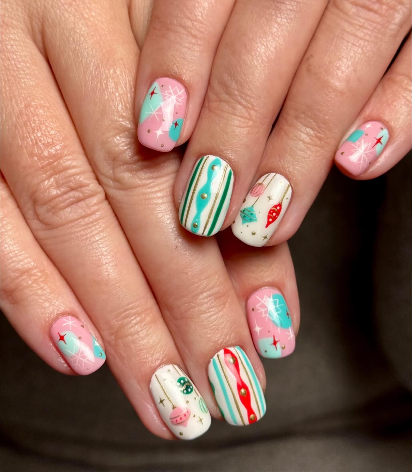 Retro Christmas Ornament Nail Art