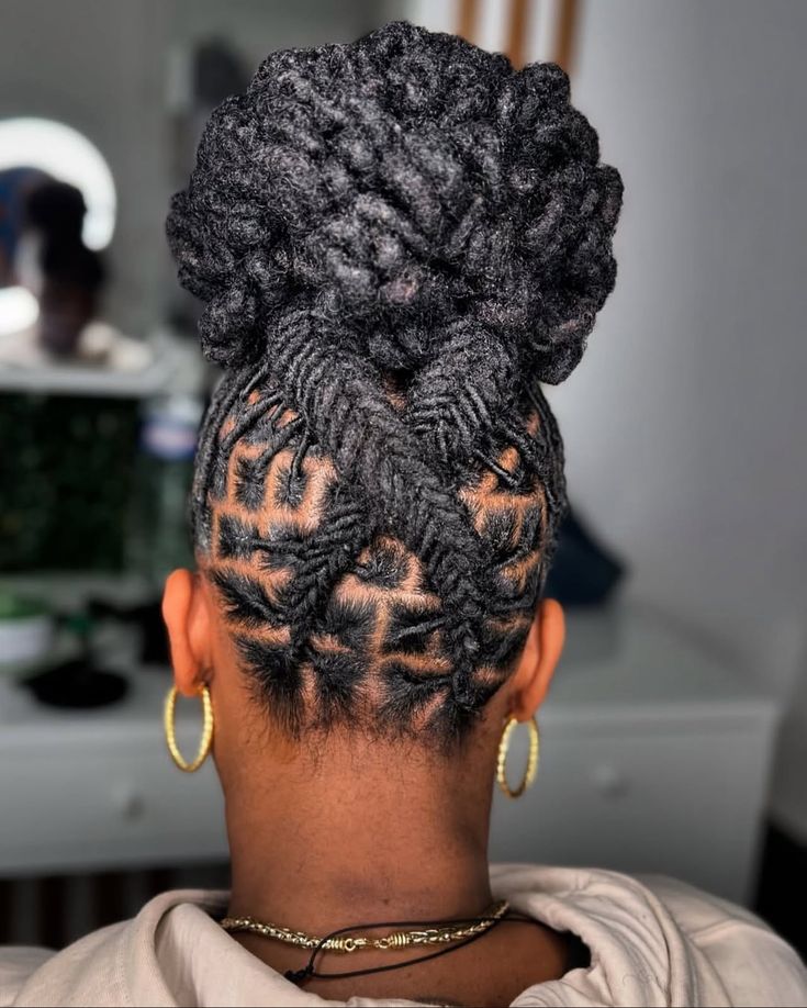 High Bun With Geometric Nape Parting — Retwist Locs