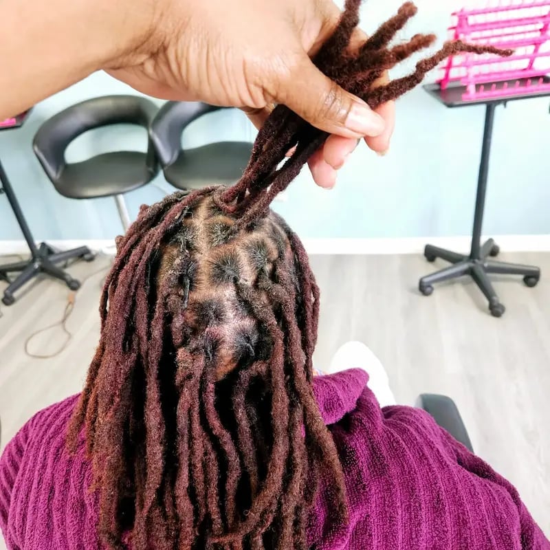 Dark Red Locs With Grid Parting — Retwist Locs