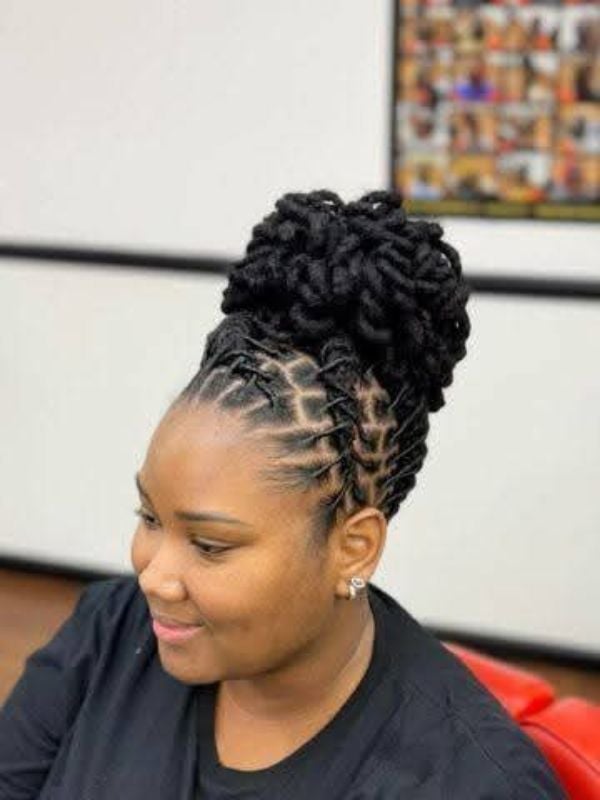 Short Locs With Intricate Braided Updo, Black — Retwist Locs