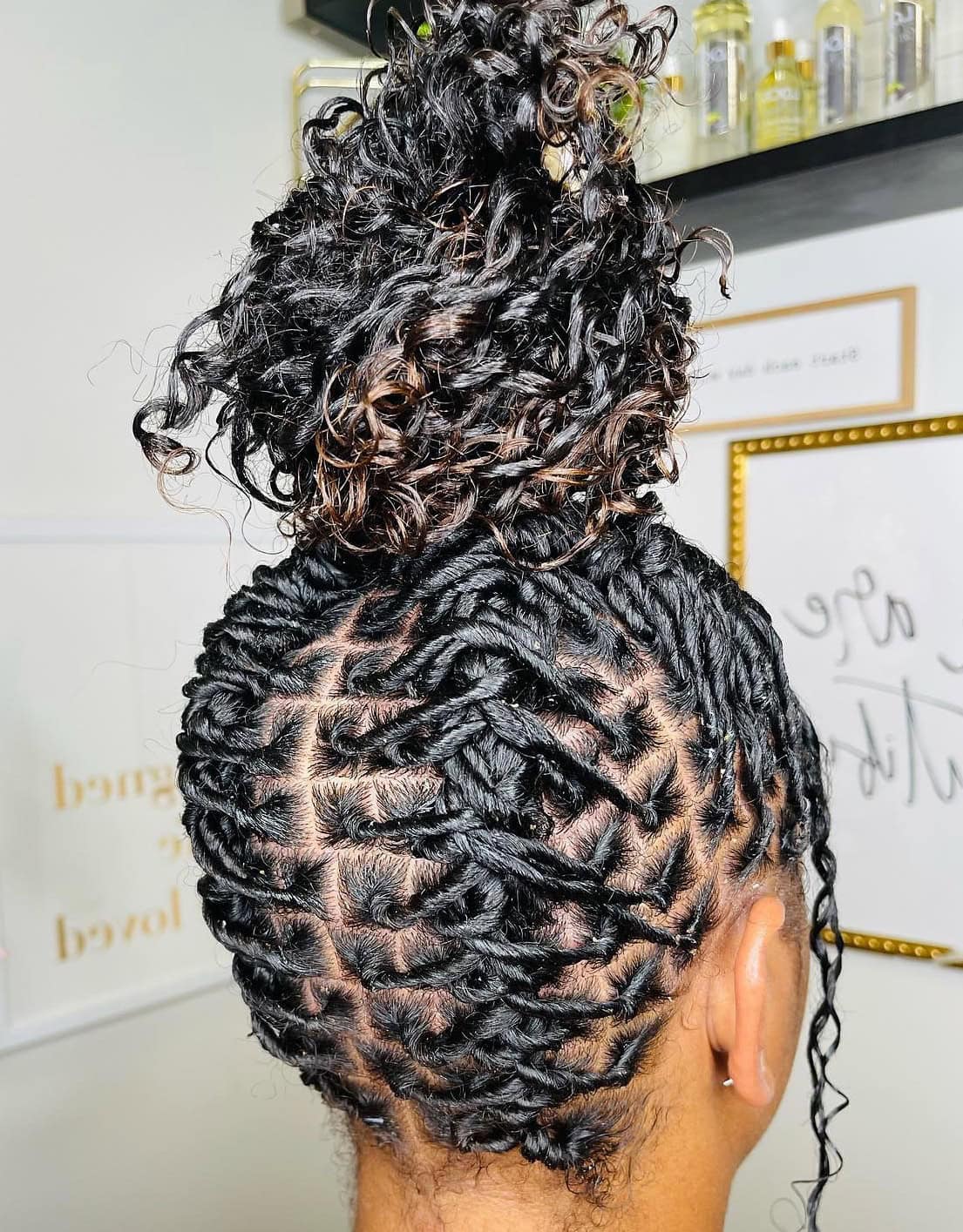 Bun With Intricate Grid Pattern Twists — Retwist Locs