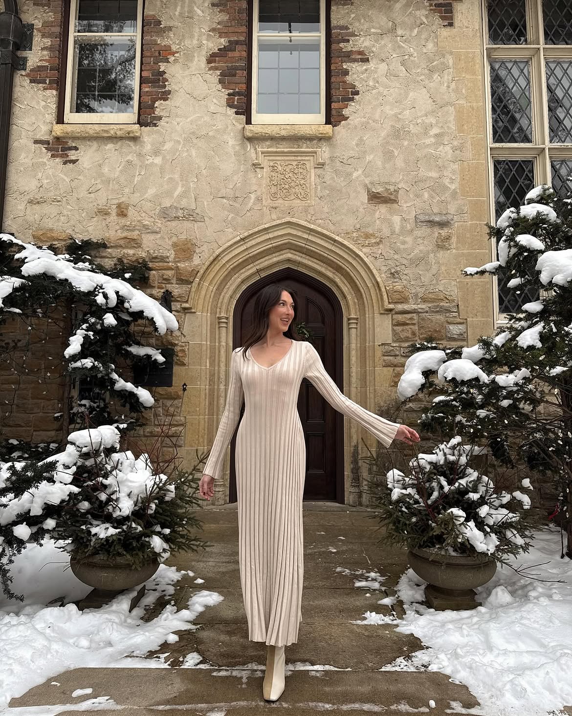 Ribbed Knit Maxi Dress With Block Heel Boots
