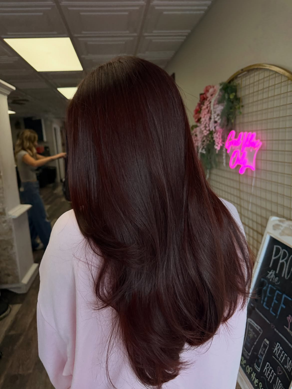 Rich Burgundy Layers With Glossy Blowout